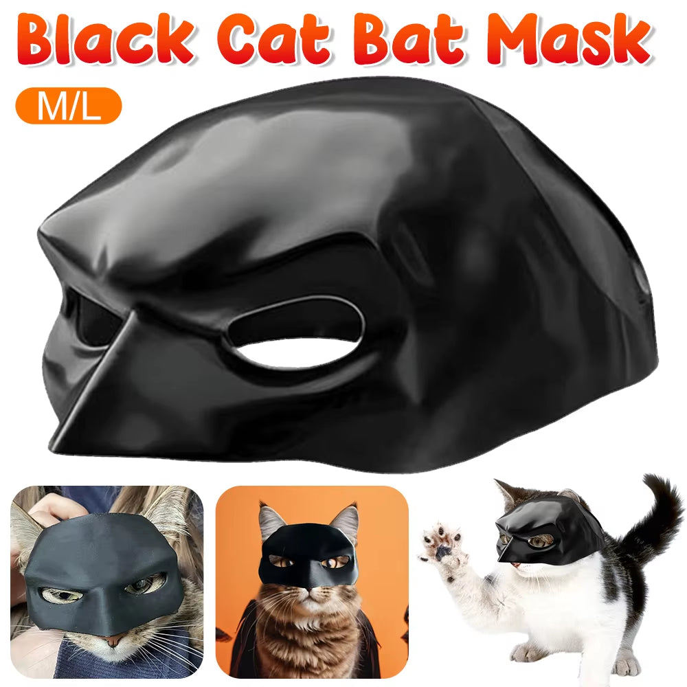 Black Bat Cat Avenger Mask Half Face Cat Bat Mask Handmade Cat Mask Halloween Costume Cosplay Decoration Birthday Gifts Pet Toys