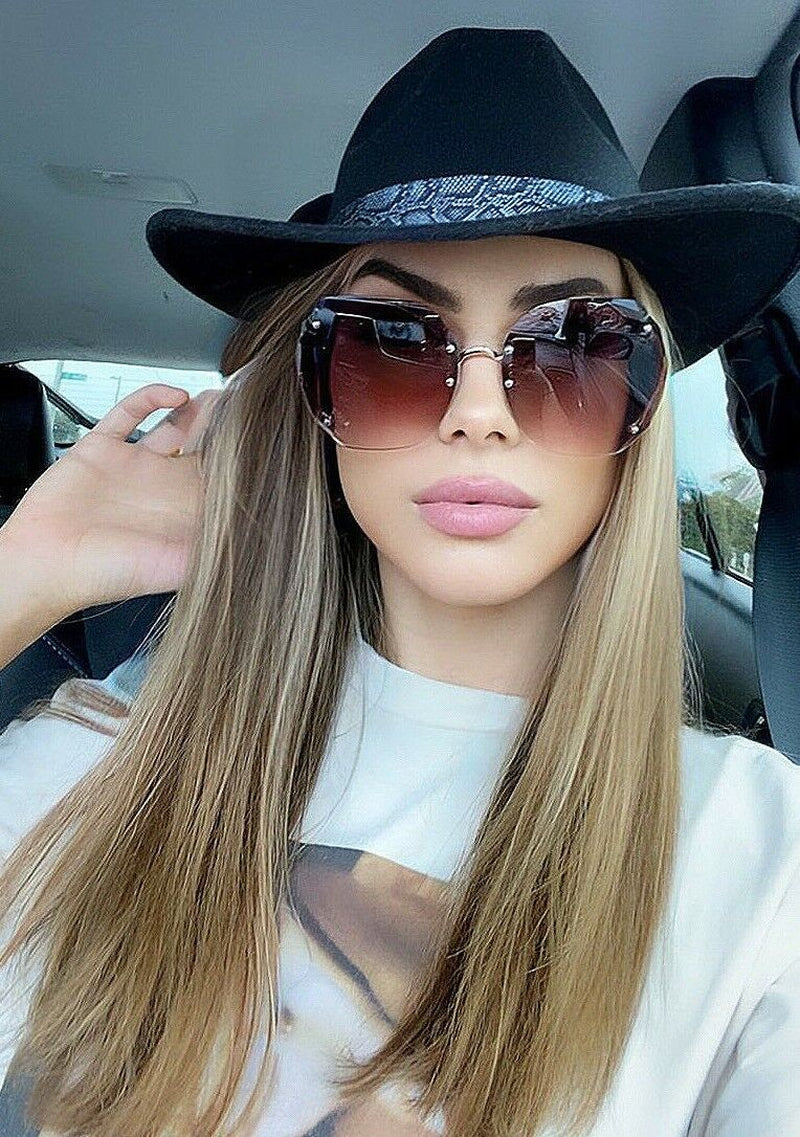 OVERSIZED Big " RIMLESS" Gradient Lens Women Sunglasses SHADZ GAFAS FASHION