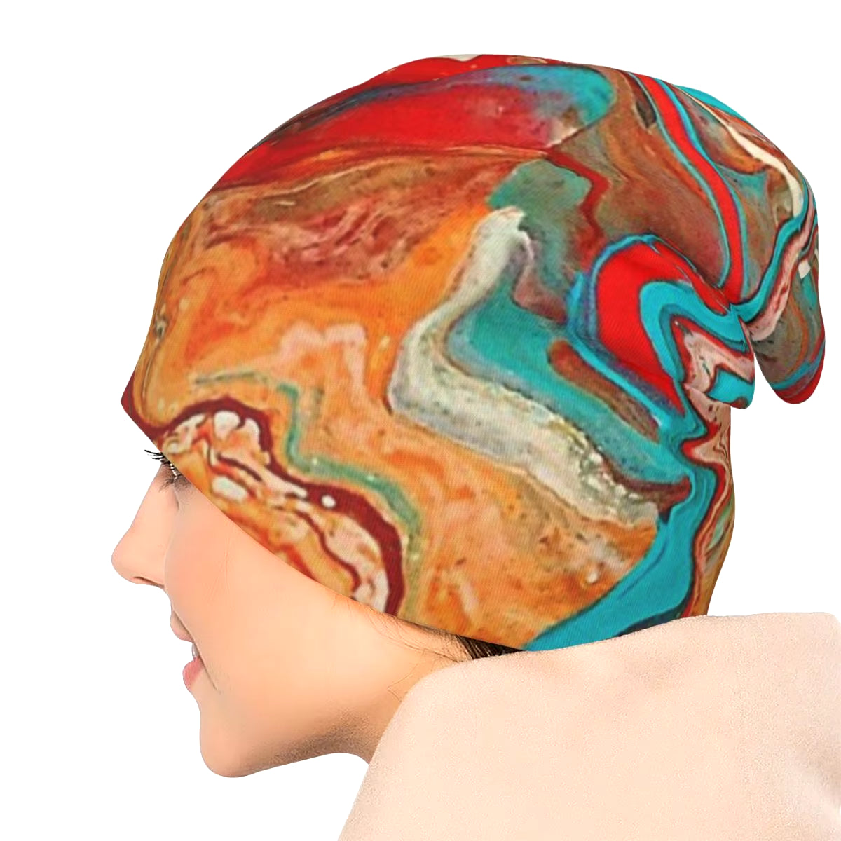 Bonnet Hats Marble Men Women'S Thin Hat Red Orange Teal Paint Pour Throw Pillow Autumn Spring Warm Cap Street Skullies Caps