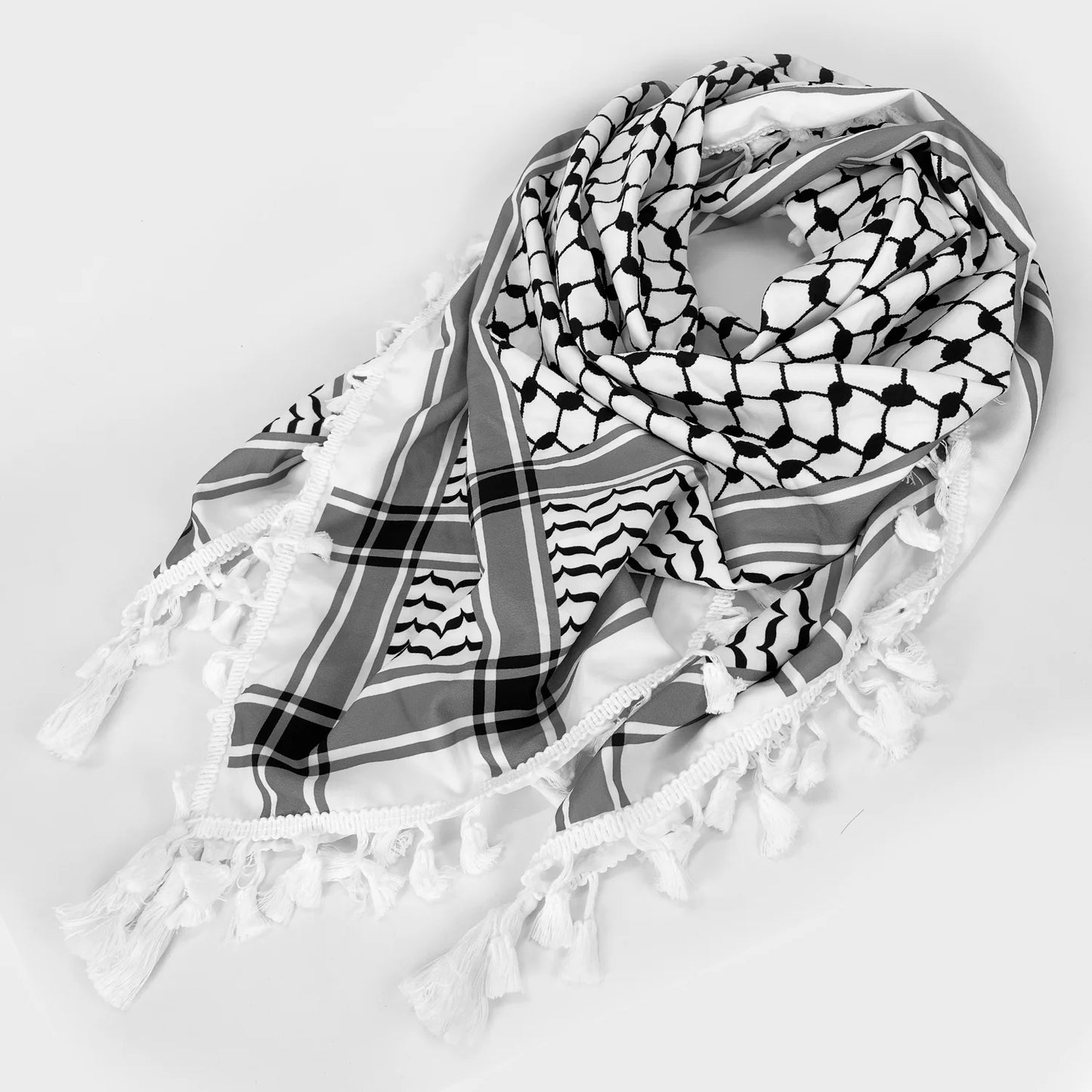 Houndstooth Palestine Scarf Keffiyeh Arafat Hatta Cotton Wide Scarf with Tassels, Shemagh Arab Cotton Unisex Scarves