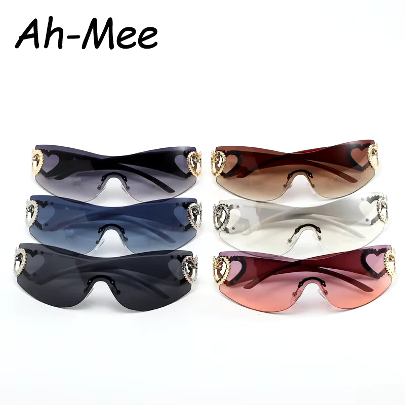 Cycling Rimless Y2K Sunglasses Men Women Trendy Gradient 2000'S Wrap around Sun Glasses Punk One Piece Goggles Fashion Shades