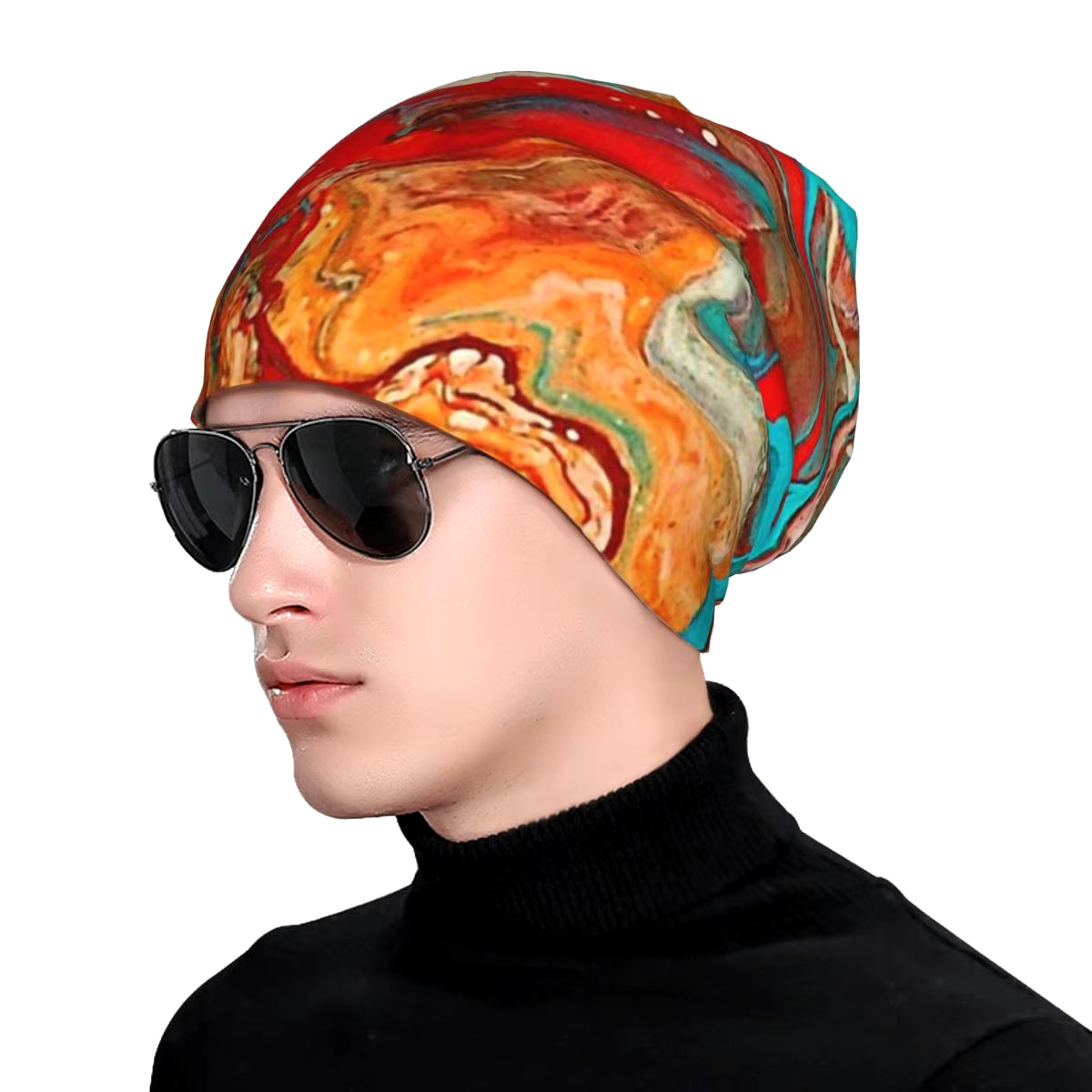 Bonnet Hats Marble Men Women'S Thin Hat Red Orange Teal Paint Pour Throw Pillow Autumn Spring Warm Cap Street Skullies Caps